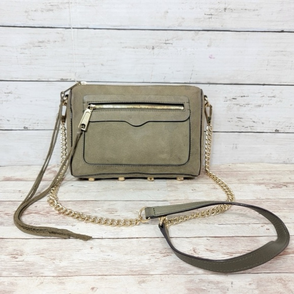 Olive Green Rebecca Minkoff Crossbody Bag with Gold Chain Strap